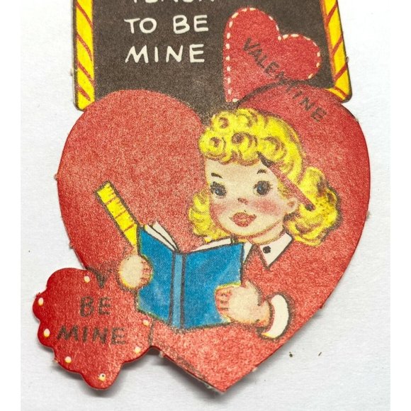 Vintage Valentines Day Greeting Card School Teach You to Be Mine Student 40s - Picture 4 of 6